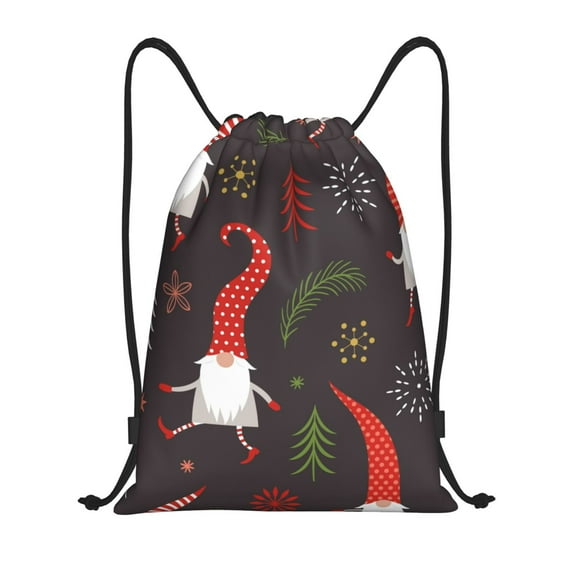 Kdxio Cute Christmas Gnomes Print Drawstring Backpack Bag,Waterproof Draw String Back Sack, Gym Drawstring Bags Swim Bag For Unisex