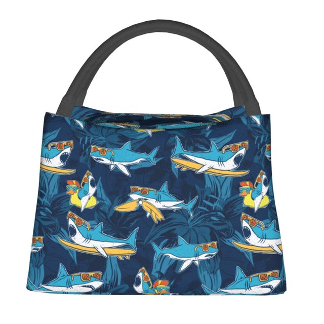 Easygdp Cartoon Surfer Sharks Bolsa de Almuerzo Insulada Reutilizable, Bolsa de Mano y Bandolera para Oficina, Trabajo, Viajes
