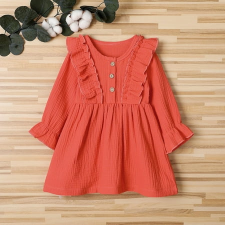 

Leutsin Toddler Girl Fall Dress Ruffles Long Sleeve Vintage Kids Solid Dresses Tops Winter Outfits Casual Clothes