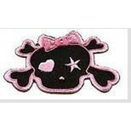 Small - Pink/Black Girl Skull - Iron on Applique/Embroidered (Best Way To Attach Girl Scout Patches)