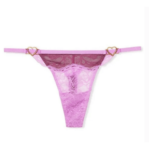 VS VERY SEXY Micro Lace Inset Thong Heartware Purple Mesh Panty XL