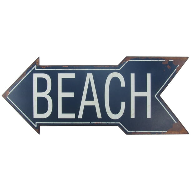 Large Metal To BEACH Arrow Tin Sign Nautical Seaside House FL Coastal
