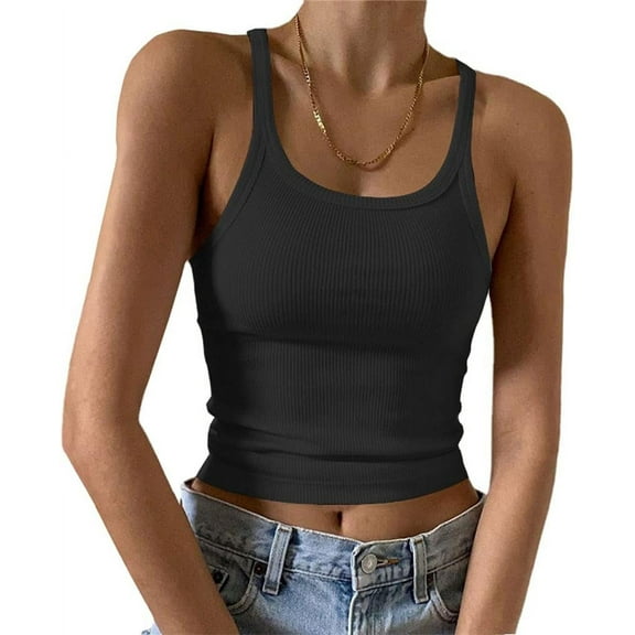 Women's Sleeveless Tank Top Form Fitting Scoop Neck Ribbed Knit Basic Cami Shirts