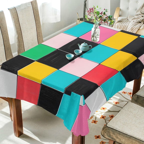 Yayeee Tablecloths 54" x 54" Rectangle Wrinkle Resistant Party Table Cover, Blue Checkered Pattern
