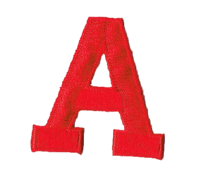 Alphabet Letter - A - Color Red - 2" Block Style - Iron On Embroidered