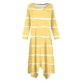 thumbnail image 4 of Cavosen Elegant Dresses for Women Long Yellow Long Sleeve Maxi Dress Hankerchief Hem Crew Neck Calf Length Dress Striped Casual Trendy Dress Vacation Fall Winter Clothes L, 4 of 5