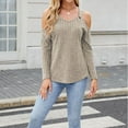 thumbnail image 4 of AherBiu Cold Shoulder Tops for Women Long Sleeve Ribble Knitted V Neck Tunic Sweater Tops Pullover Winter Clothes, 4 of 8