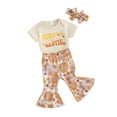 thumbnail image 2 of Musuos Baby Girls Pants Outfits 3M 6M 12M 18M Letter Print Short Sleeve Romper with Flower Pattern Flare Trousers and Heaband Set, 2 of 10