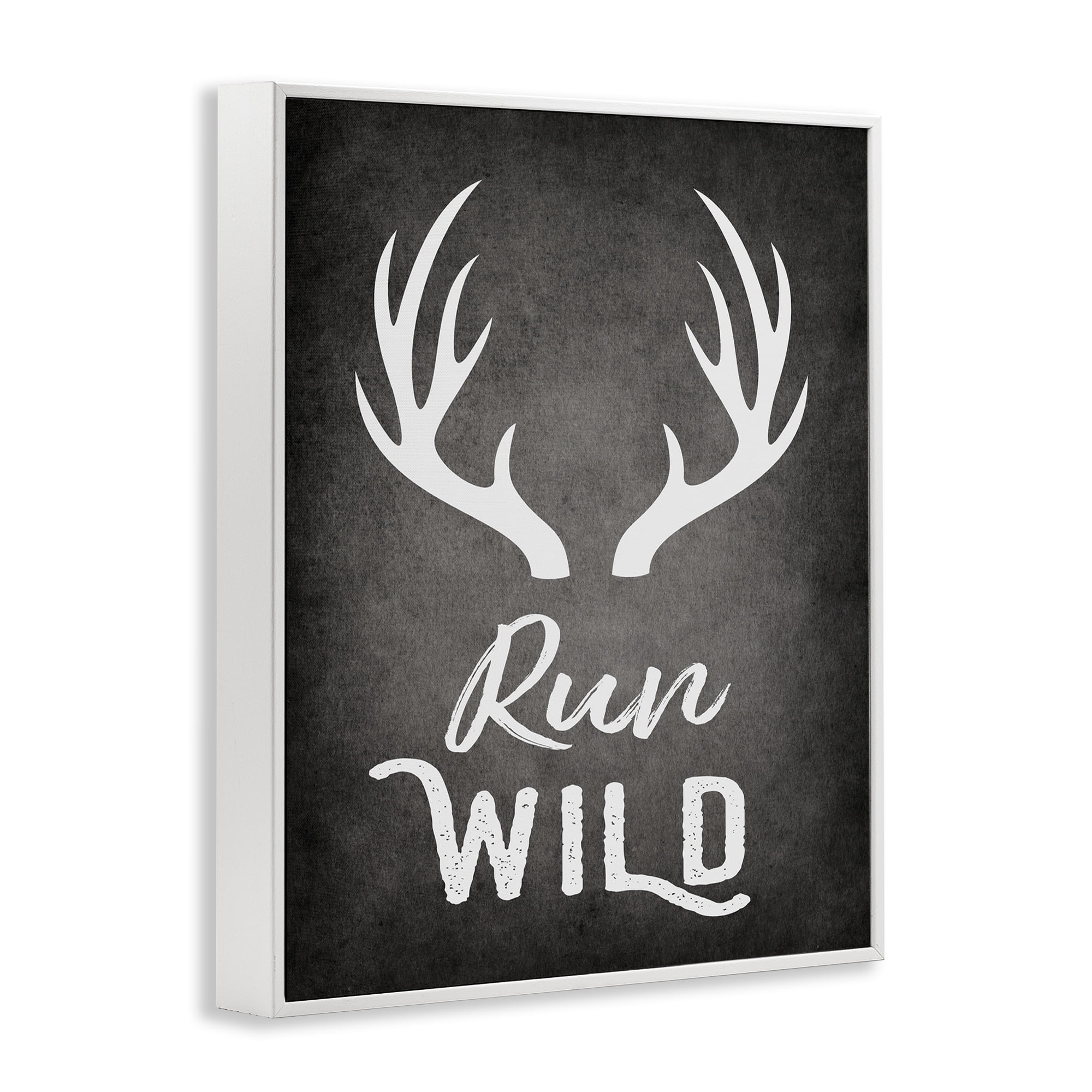 Stupell Industries Run Wild Antlers Typography Painting White Framed Art Print Wall Art, 11 x 14