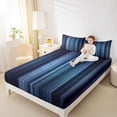 thumbnail image 4 of Homewish Geometric Lines Queen Sheet Sets,Minimalist Stripes Aesthetic Flat Sheet,Black Blue Queen Fitted Sheet For Boys Kids,Super Cozy Room Decor,4pcs, 4 of 7