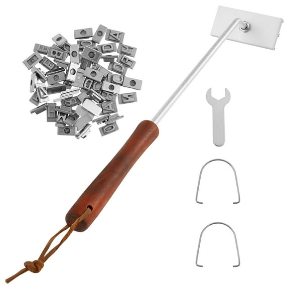 Barbecue Branding Iron with Heat Resistant Wood Handle Potable BBQ Branding Iron Set Includes Changeable 55 Letters and 8 Spaces Reusable Meat Branding Iron for Barbecue