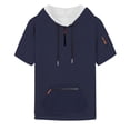 thumbnail image 2 of Men's Summer Short Sleeve Hooded Sweatshirt with Zipper Pocket, Oversized Casual Pullover for Sports, Warm Weather,Navy,2XL, 2 of 6