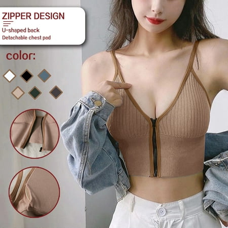 Itsame 1PC Bras for Women s Full Support Everyday Casual Bra Set Standard Straps Zipper Wireless Comfort Bralette Black Size Freesize