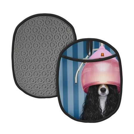 

Qekee Dog in Hairdresser Pattern Silicone Pot Holders Oven Mitts Heat Resistant Hot Pads Non Slip Pot Holder Towel Cloth Interior Lining