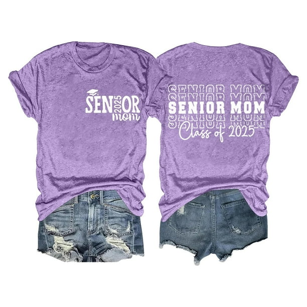 Camiseta de graduación para madres mayores - Promoción de 2025, poliéster-algodón, tallas S-XXL, manga corta, estampado divertido