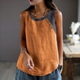 thumbnail image 6 of Feancey Cotton Linen Plus Size Tank Tops for Women Colorblock Sleeveless Beach Shirts Side Button Casual Vacation Tanks Summer Clothes Brown 3XL, 6 of 8