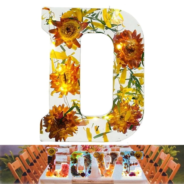 Handmade Floral Night Light Floral Resin Night Light Letter Floral Resin Night Light Flower Resin Letters With LED Light Floral Battery Operated Night Lights First Apartment Must Haves Sensory Room