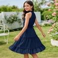 thumbnail image 4 of Lullu Girls Summer Ruffle Tiered Sleeveless Dress Casual A Line Swing Dress, Sizes 5-13, 4 of 5