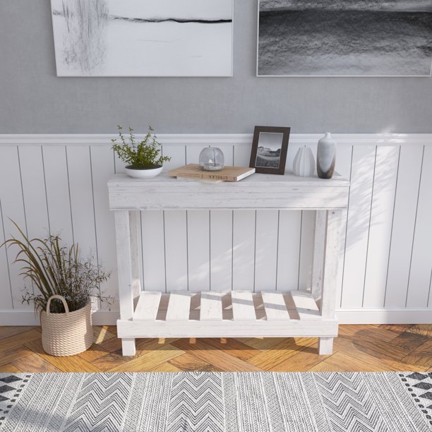 Woven Paths Farmhouse Reclaimed Wood Small Sofa Table, White