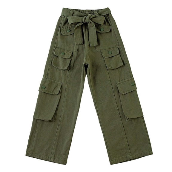 CHENge Baggy Cargo Girls 10-12 Elastic Waist Lounge Pants Classic Fit Flare Cargo Long Pants with Pockets Kids Clothes,Dark Green 13-14 Years