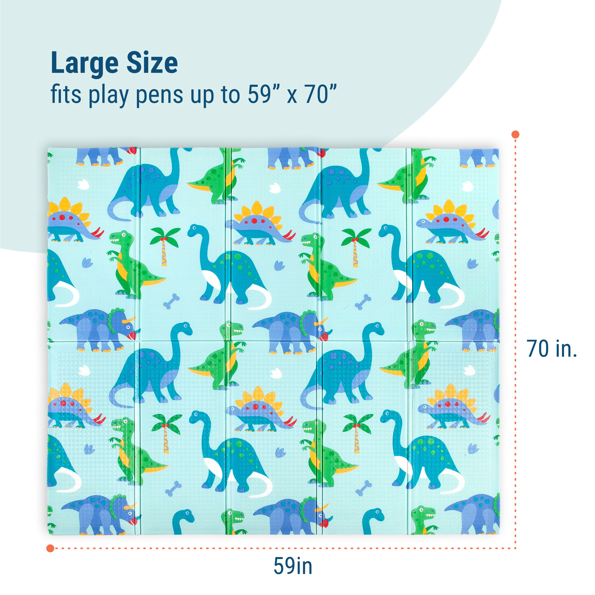 Wildkin Baby Play Mat - Large Folding Foam Play Mat for Infants, Babies, Toddlers, Waterproof, Double-sided (70" x 59") - Dinosaur Land