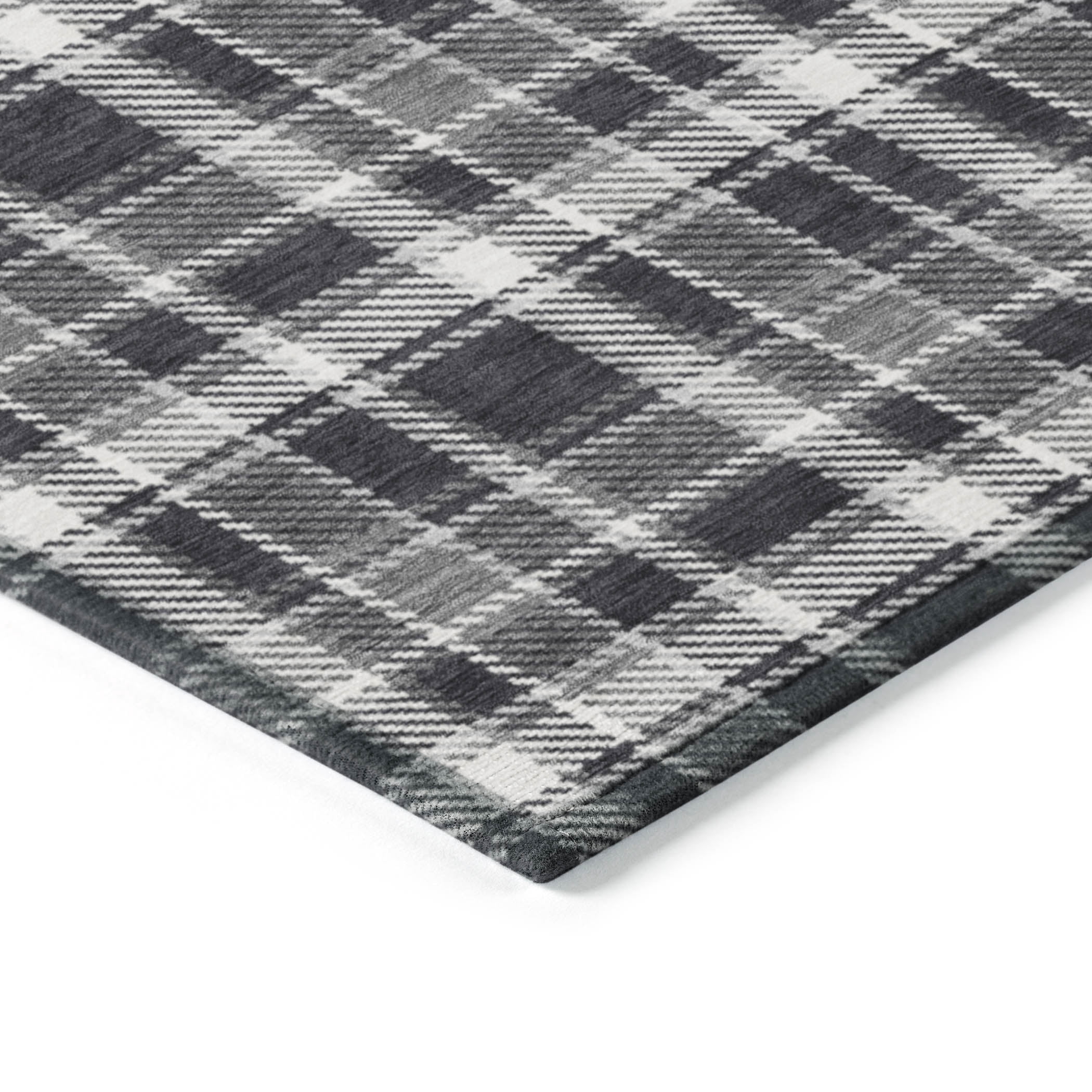 Addison Rugs Chantille Indoor/Outdoor Transitional Plaid Black Washable Rectangle Rug, 1'8" x 2'6"
