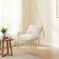 thumbnail image 2 of Hendoct Boho Macrame Hanging Swing Chair with 2 Cushions, Cotton Hammock Chair, 330lbs Capacity, 2 Hanging Methods for Indoor Outdoor Patio (Beige), 2 of 10