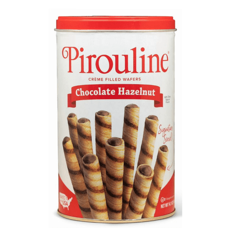 Pirouline Chocolate Hazelnut Crème Filled Rolled Wafers, 14.1 oz Tin, 32 Cookies – Crispy Rolled Wafers with Rich Hazelnut Filling