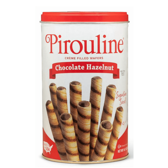 Pirouline Chocolate Hazelnut Crème Filled Rolled Wafers, 14.1 oz Tin, 32 Cookies – Crispy Rolled Wafers with Rich Hazelnut Filling