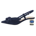 thumbnail image 2 of FSJ Women Velvet Slip On Close Pointed Toe Slingback Pumps Crystal Block Low Heel Adjustable Buckle Ankle Strap Daily Office Wear Shoes Size 6.5 Blue, 2 of 4