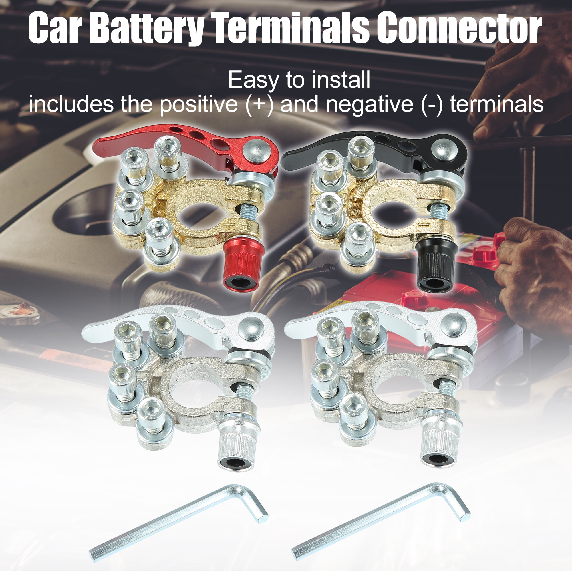 Unique Bargains 4pcs Car Battery Terminal Copper Quick Release Connectors Universal Fit