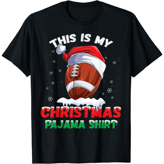 This Is My Christmas Pajama Shirt Football Santa Hat Boys T-Shirt