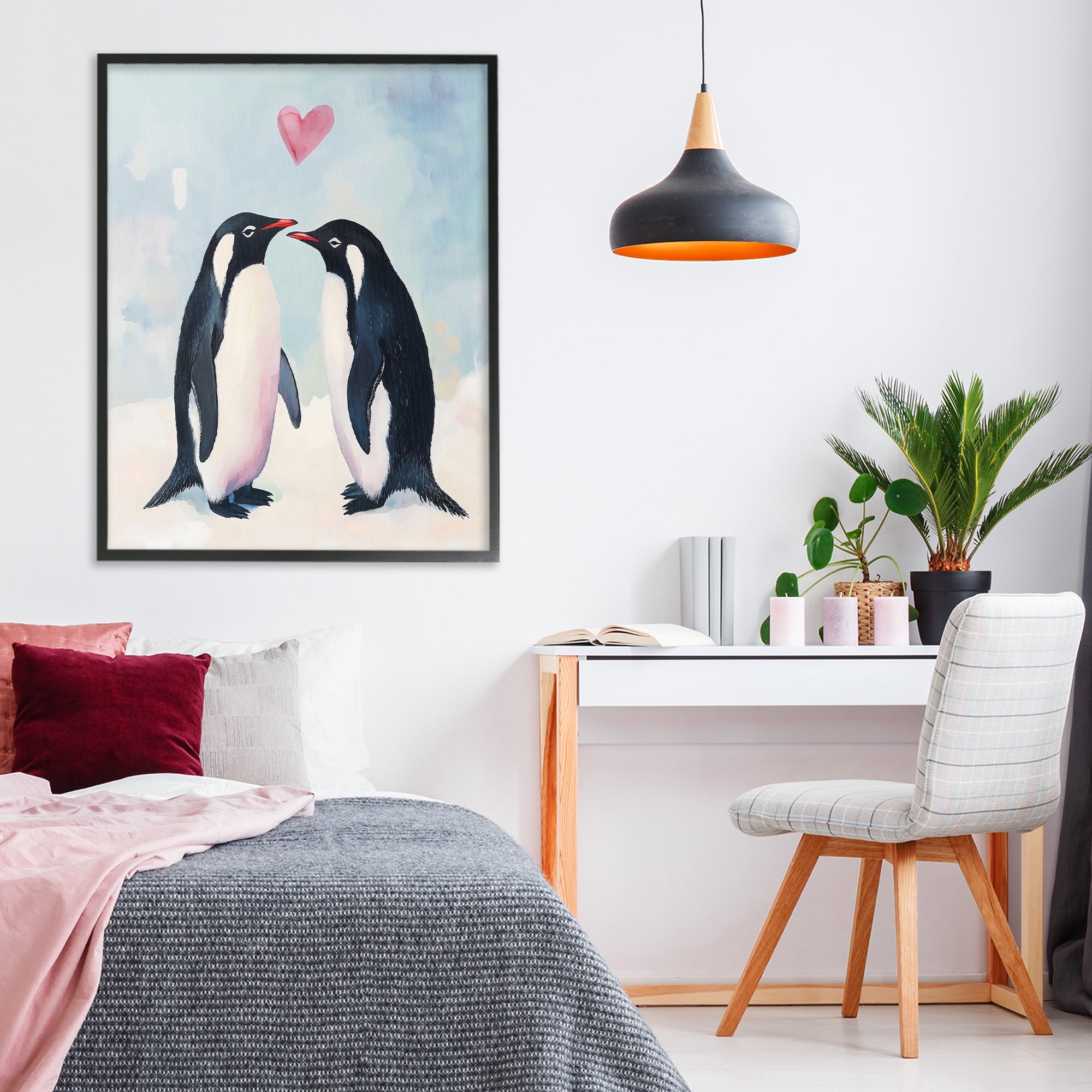 Stupell Industries Penguin Love with Heart Black Framed Giclee Art, design by The Prints Vibe