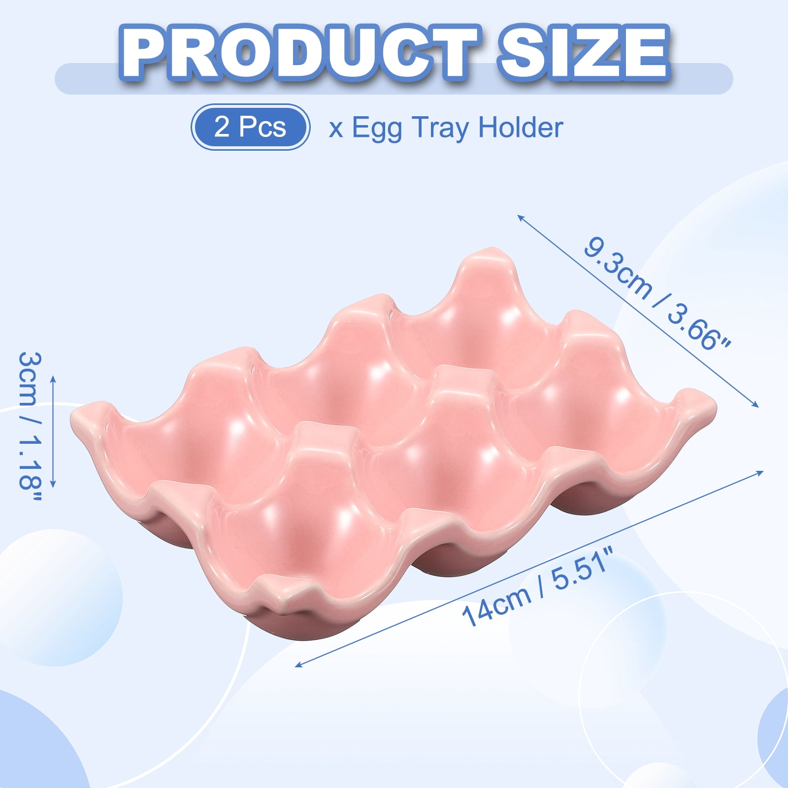 Uxcell 2Pcs Ceramic 6 Cups Egg Tray Holder, Porcelain Eggs Container for Home Countertop Kitchen Storage Refrigerator Fridge Decorative Serving Display, Pink