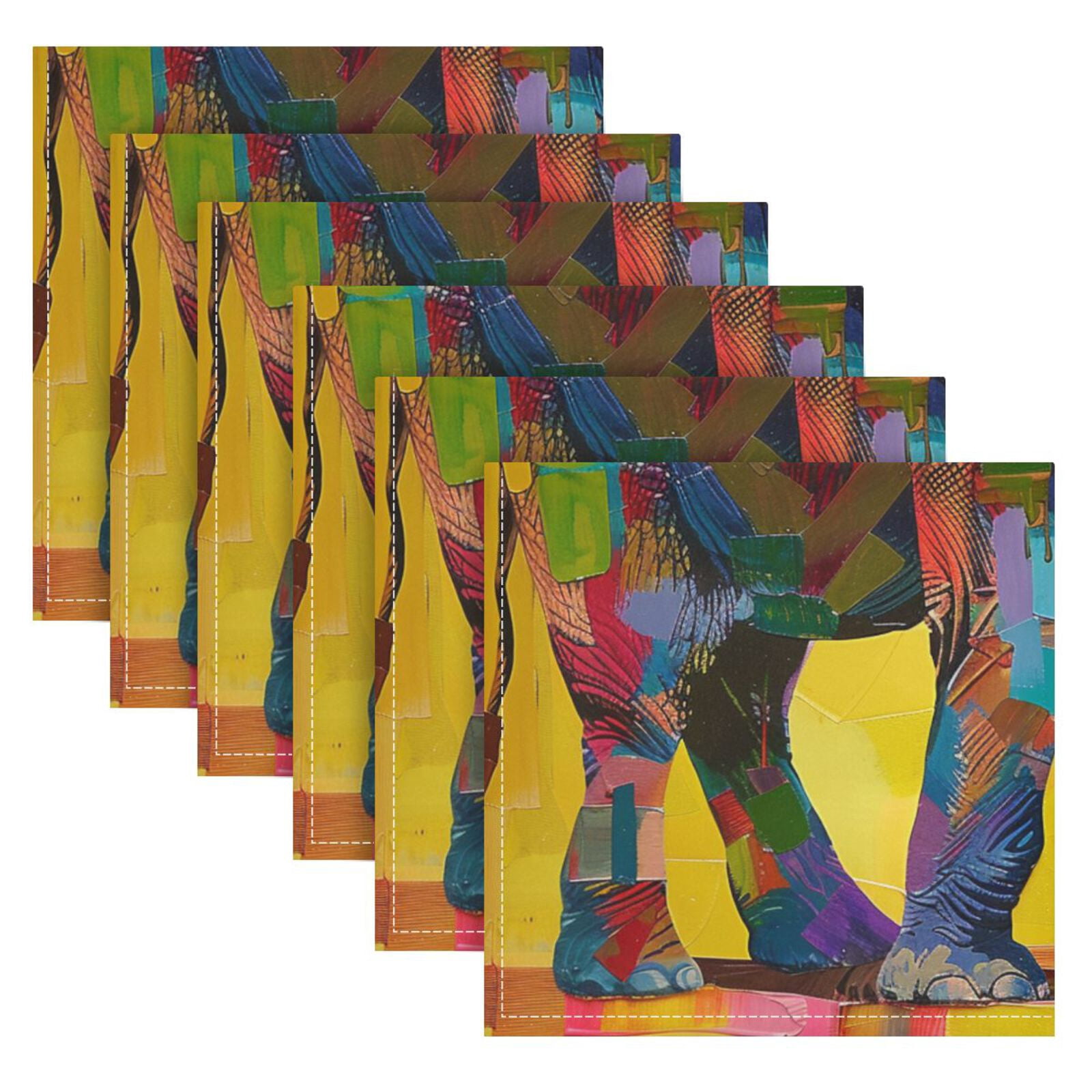 JSTEL Elephant Collage Cloth Napkins Set of 6, 20x20 Inch Washable and Reusable Napkin for Decoupage Dinner Party Everyday Use
