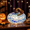 thumbnail image 2 of Fall Decor Halloween Pumpkin Decorations Hand Blown Glass Pumpkin Figurine Colorful Speckled Art Glass Pumpkin with Twisted Stem Tabletop Centerpiece for Home Desk Mantel, 2 of 6
