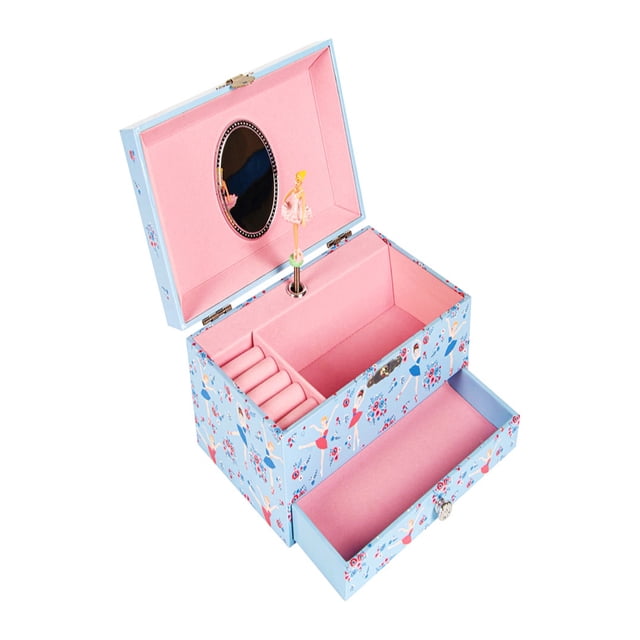 Advancent Joyero con cajones y espejo para niñas, regalo de cumpleaños con caja musical infantil de bailarina. Almacenamiento y organización del hogar azul