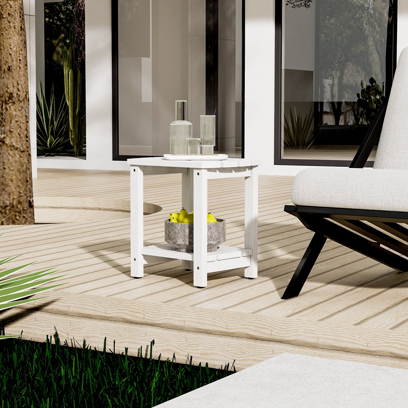 Adirondack Side Table, Solid Wood End Tables, Outdoor Coffee Table Porch Table Pine Wood for Patio, Backyard,Pool, Indoor Companion (Concrete Grey)