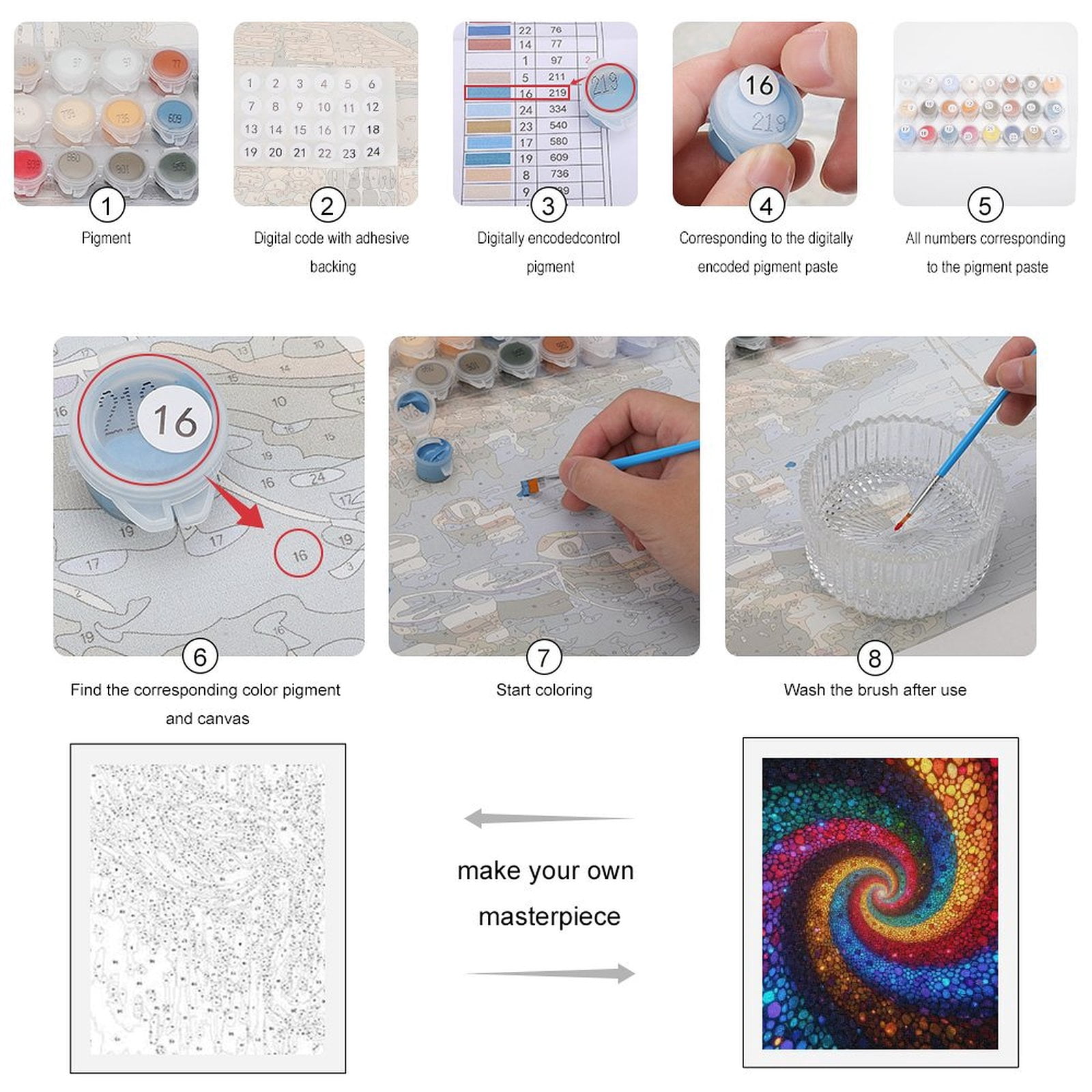 Paint by Numbers Kit for Adults, Colorful Spiral Mosaic Art Paint by Numbers, Easy Paint by Numbers Kit for Adults Beginner, DIY Adult Paint by Number Kits on Canvas, Home Decor
