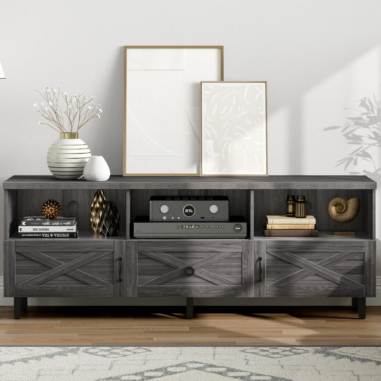 Dextrus Farmhouse TV Stand for 65 inch Wood Media Console with Storage Adjustable Shelf Living Room