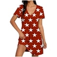 thumbnail image 2 of Gamivast Dresses for Women Short Sleeve V-Neck Babydoll Mini Dress Star Print A-Line Swing Sundress Casual Summer Holiday Vacation Cute Dress Red XXL, 2 of 7