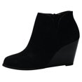 thumbnail image 2 of UTTOASFAY Fashion Women Suede Wedges Zipper Boots Solid Color Short Booties Round Toe Shoes Black 8(39), 2 of 8