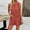 thumbnail image 5 of Xmarks Womens Summer Casual Sleeveless Loose Tank Romper Solid Color Crewneck Jumpsuit Shorts Romper with Pockets, 5 of 9