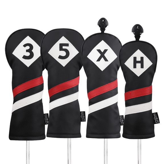 Majek Retro Golf Headcovers Black Red and White Vintage Leather Style 3 5 X H Fairway Wood and Hybrid Head Cover Classic Look