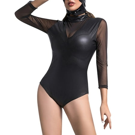 

Women Nightclub High Elasticity Bright Leather PU Exotic Underwear Romantic Lingerie