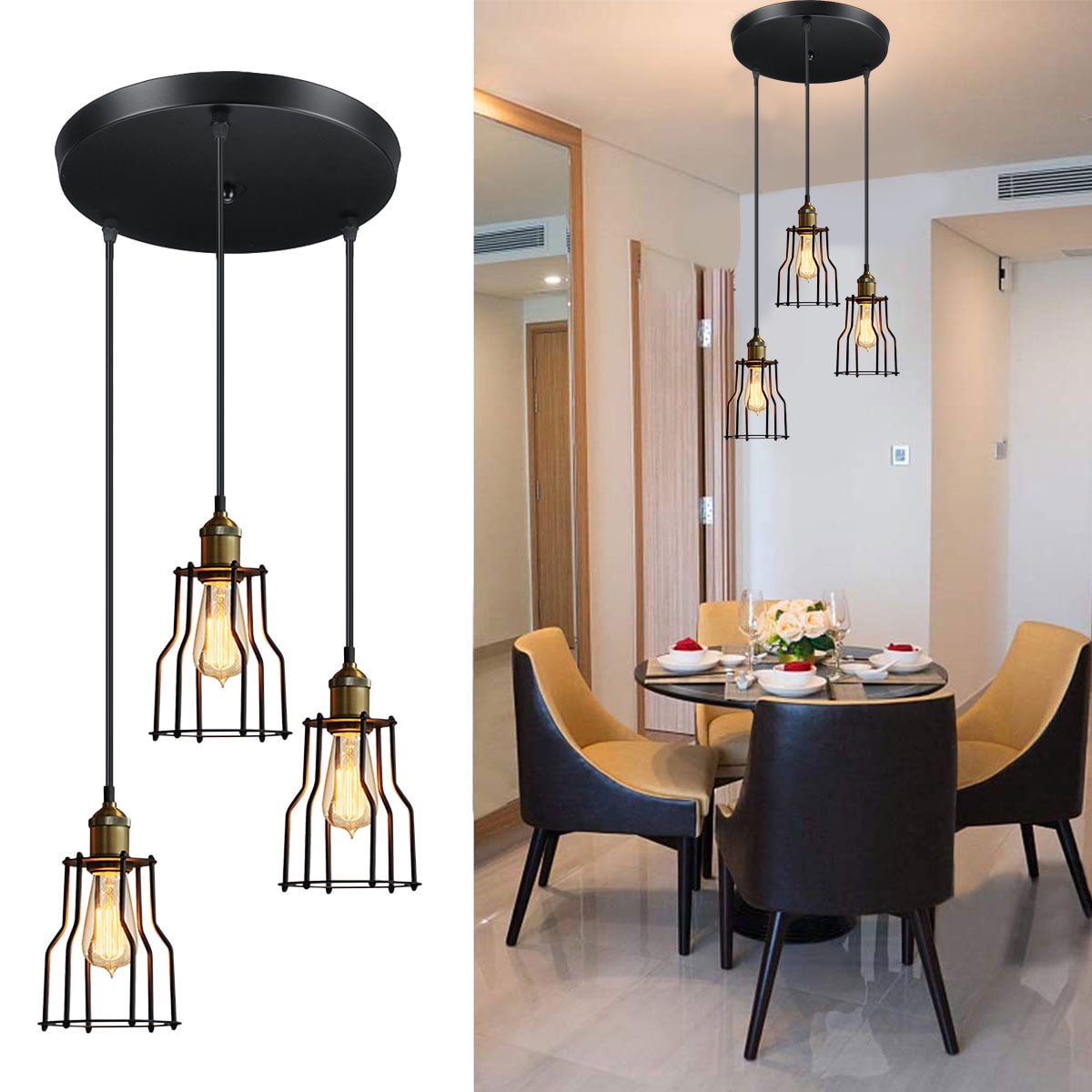 Industrial Vintage Wire Cage Ceiling Pendant Frame Retro Lamp Light Shade Black 