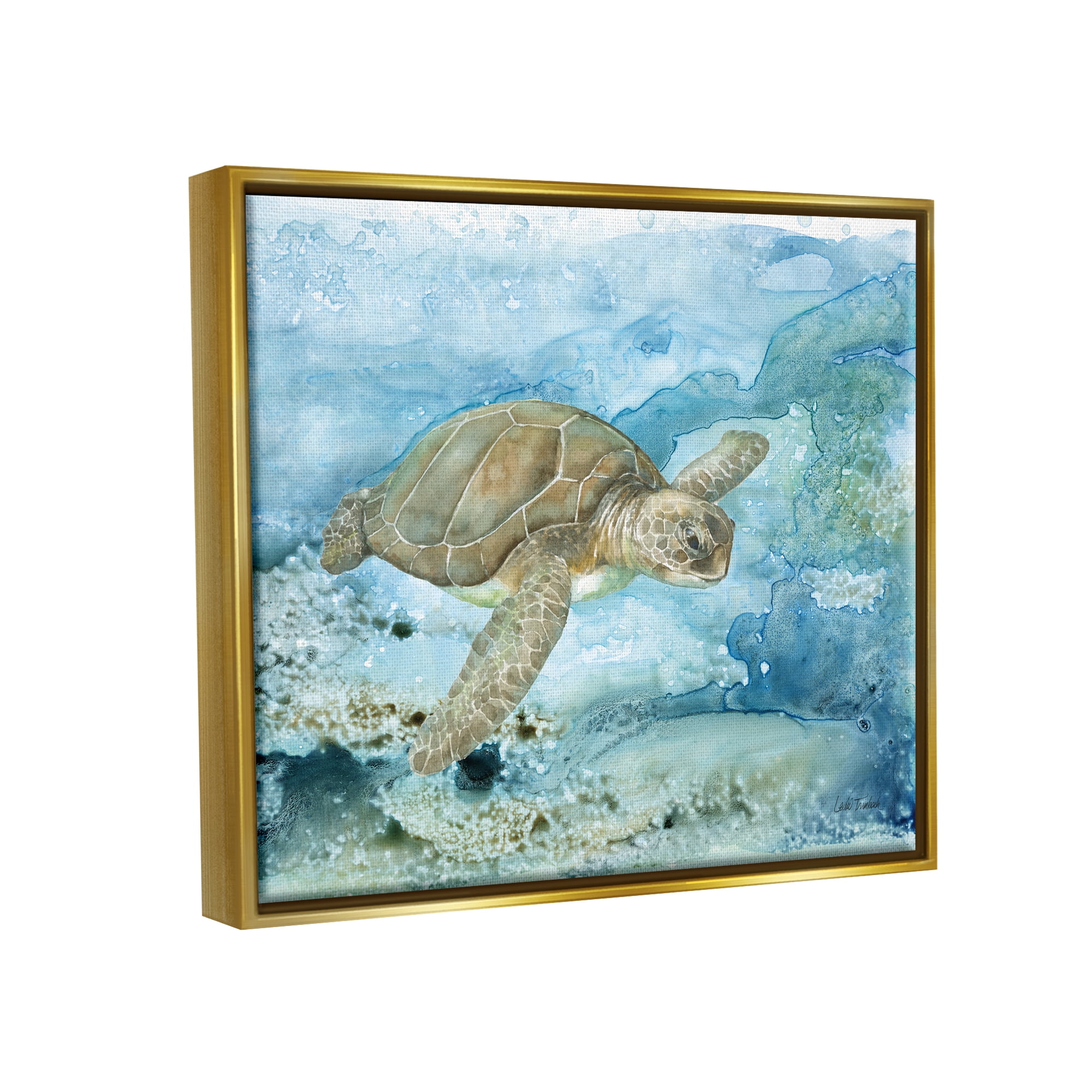 Stupell Industries Modern Sea Turtle Splash Animals & Insects Painting Gold Floater Framed Art Print Wall Art, 31 x 25