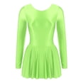 thumbnail image 3 of Zaldita Women's Long Sleeve Skirted Leotard Ballet Dance Dress Glossy Silky Gymnastic Yoga Bodysuits Fluorescent Green XL, 3 of 7