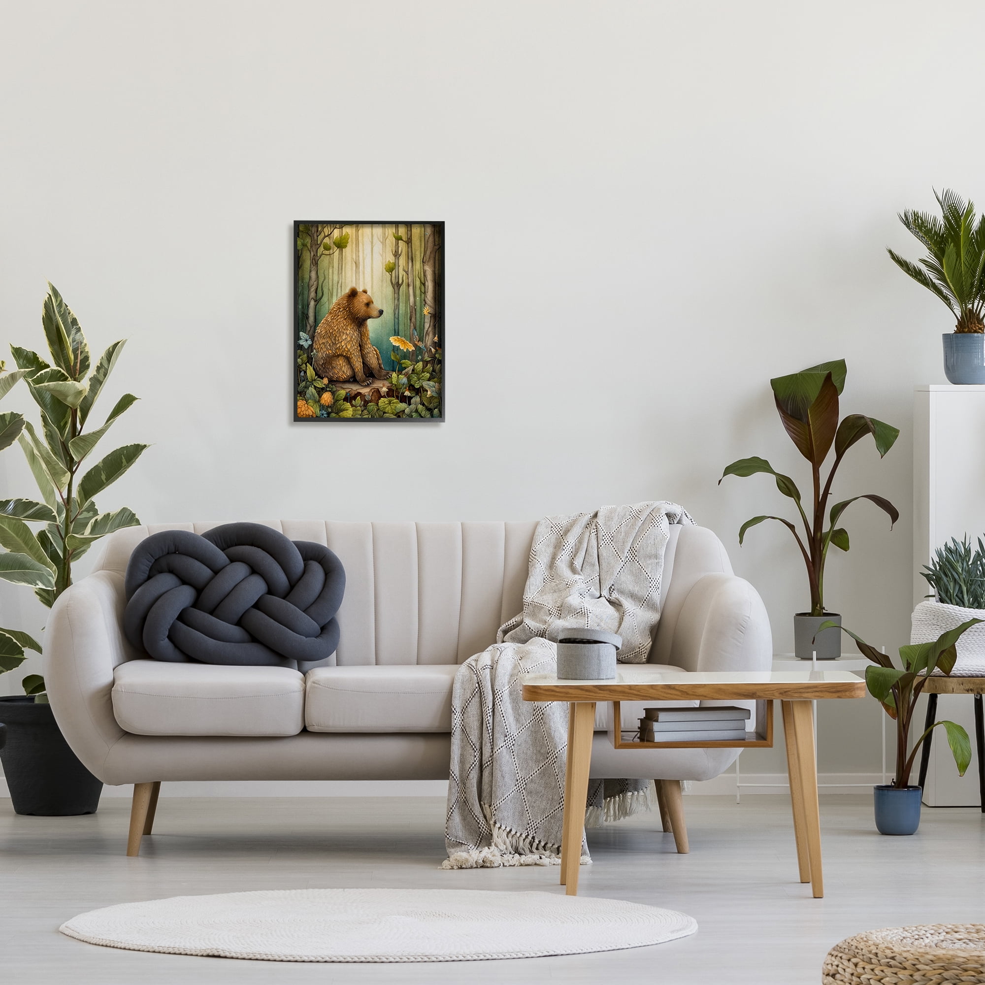 Stupell Industries Bear in Magical Forest Animals & Insects Painting Black Framed Art Print Wall Art, 16 x 20