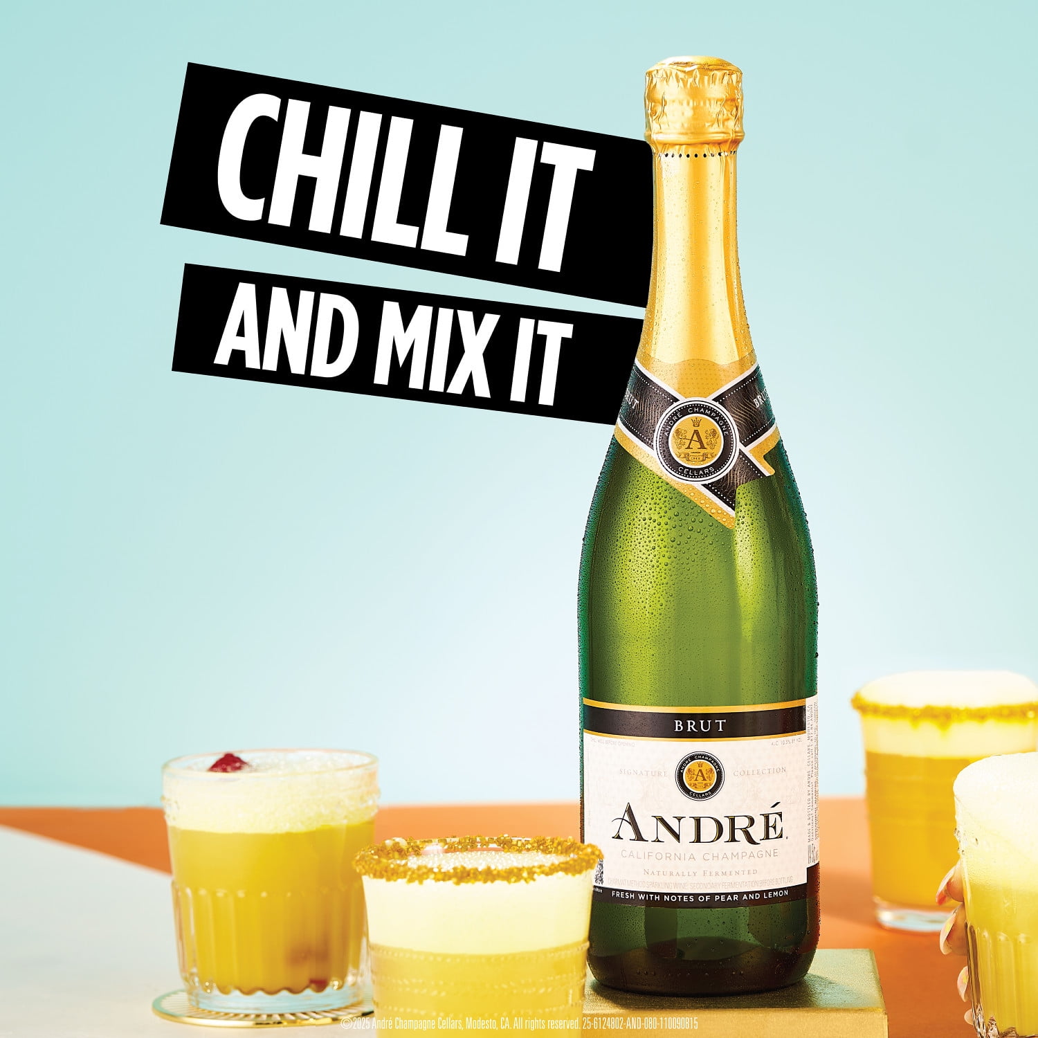 Andre Champagne Brut Sparkling White Wine, California, 750ml Glass Bottle, 10.5% ABV